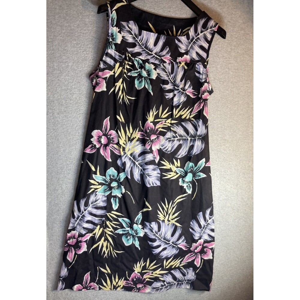 Blair VTG New House Dress Sz Xl Tropical Black Floral Summer Granny